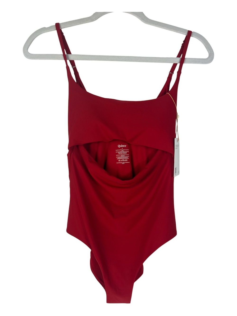 Quince Sz Medium Italian Cut Out One-Piece Swimsuit Cherry Minimalist Summer NWT - Picture 2 of 14